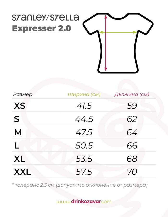 Таблица с размери - Дамска тениска Stella Expresser 2.0